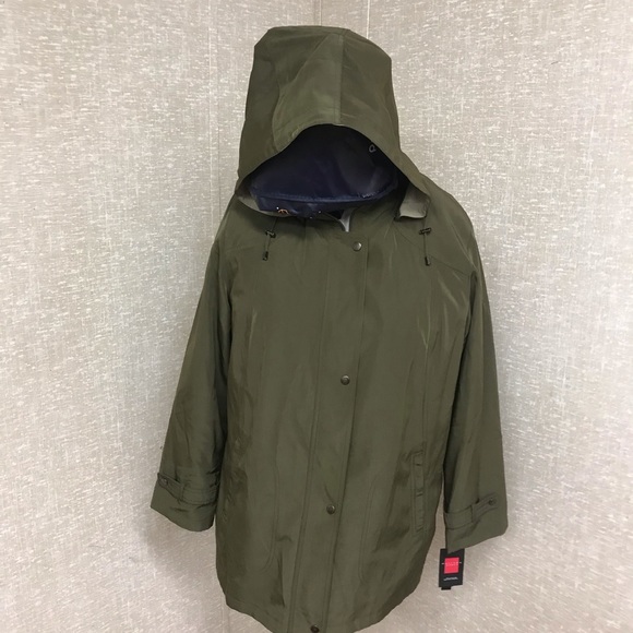 Gallery Woman Olive-Sage Water Repellent Trench Coat Jacket Size 1X - Picture 5 of 12